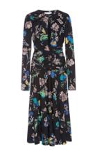 Prabal Gurung Printed Silk Long Sleeve Keyhole Dress