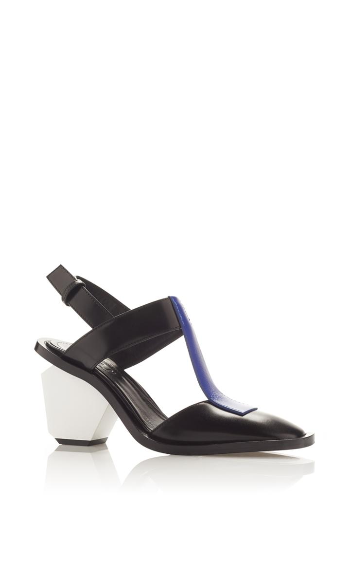Marni Blue T Bar Sling Back Sandal With White Block Heel