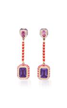Alice Cicolini 14k Gold Amethyst Enamel And Pink Sapphire Earrings