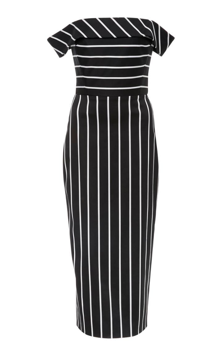 Christian Siriano Cotton Thin Stripe Off The Shoulder Dress