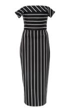 Christian Siriano Cotton Thin Stripe Off The Shoulder Dress