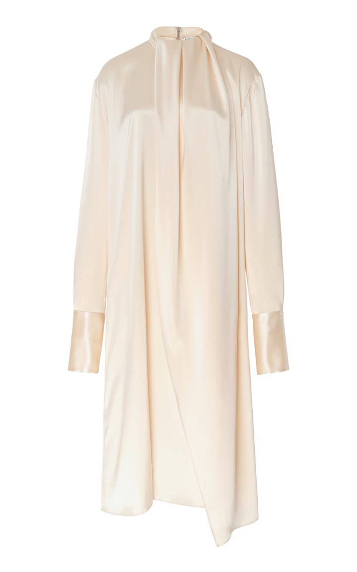 Loewe Gathered Tie-detailed Satin Midi Dress
