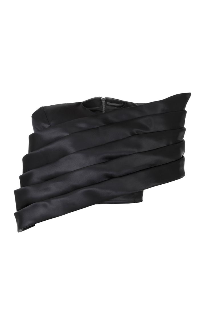 Balmain Cropped Asymmetric Draped Silk Organza Top