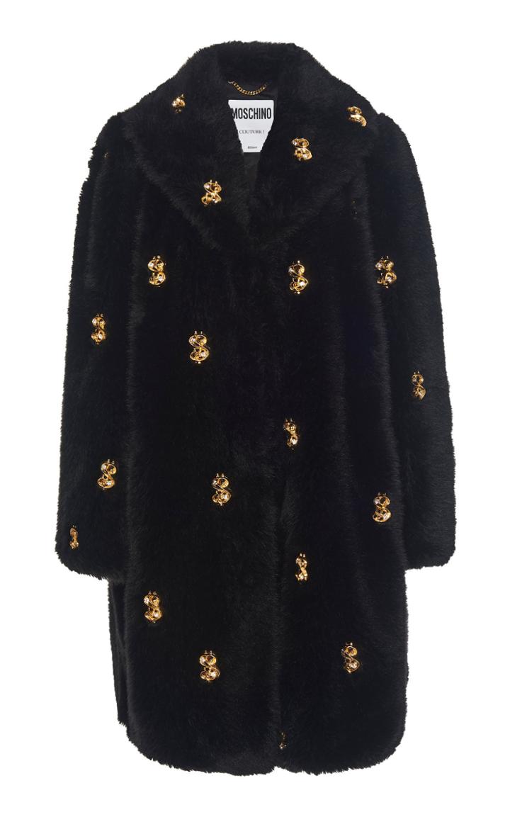 Moschino Currency-embellished Faux Fur Coat