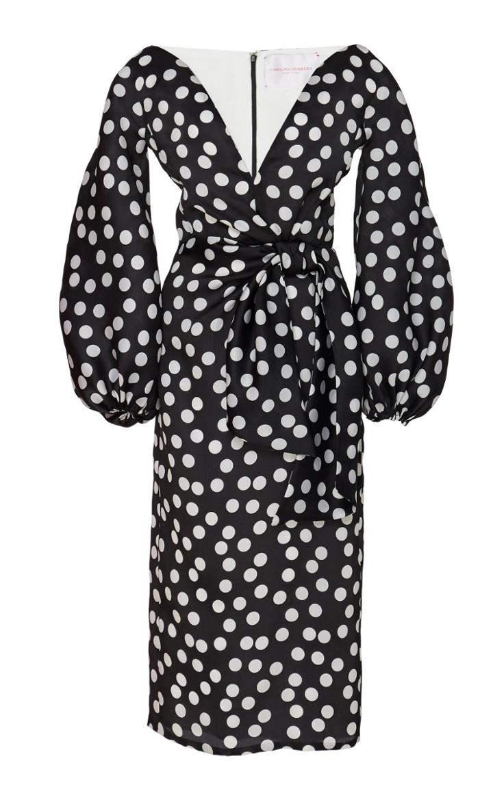 Carolina Herrera Tie-front Polka-dot Satin Dress
