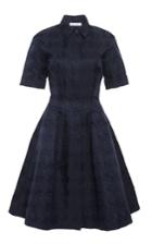 Oscar De La Renta Navy Jacquard Shirt Dress