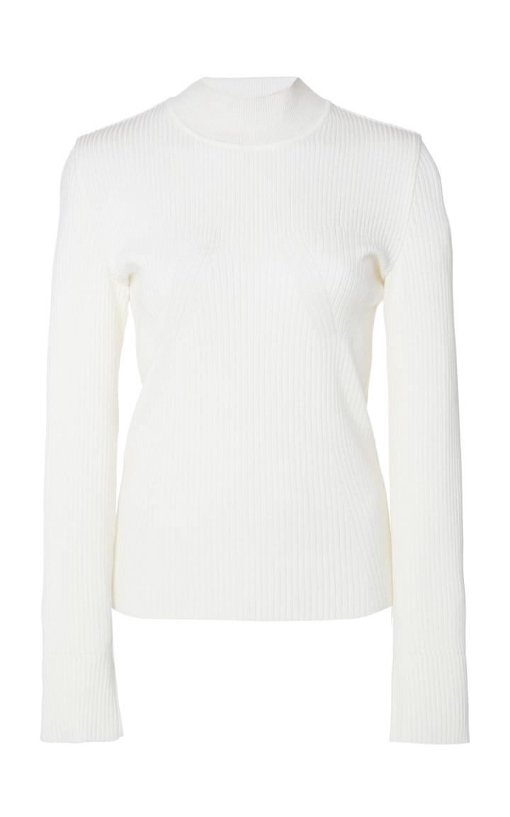 Alberta Ferretti Mock Neck Ribbed Knit Wool Sweater
