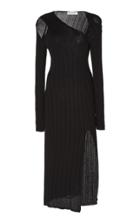 Oscar De La Renta Asymmetrical Ribbed Slik Midi Dress