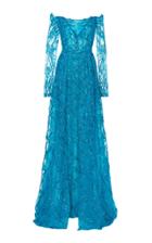 Pamella Roland Beaded Off-the-shoulder Gown