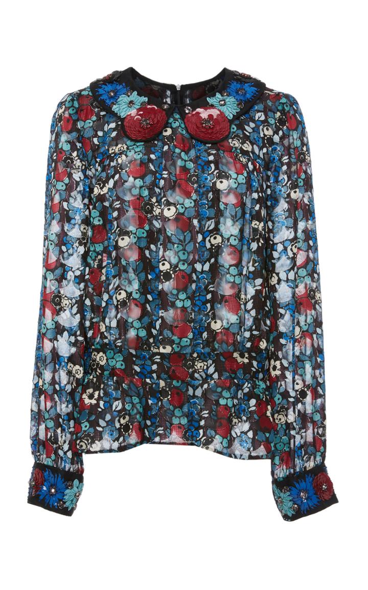 Anna Sui Fruits And Florals Ditsy Daze Embellished Collar Blouse