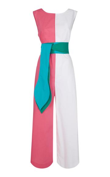Hester Bly Carole Cropped Two-tone Cotton-poplin Jumpsuit