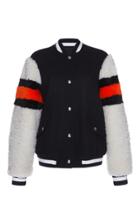 Msgm Striped Shearling Sleeve Bomber Jacket