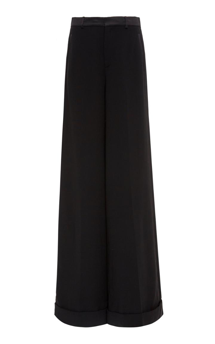 Ralph Lauren Alana Satin-trimmed Wool-blend Wide-leg Pants