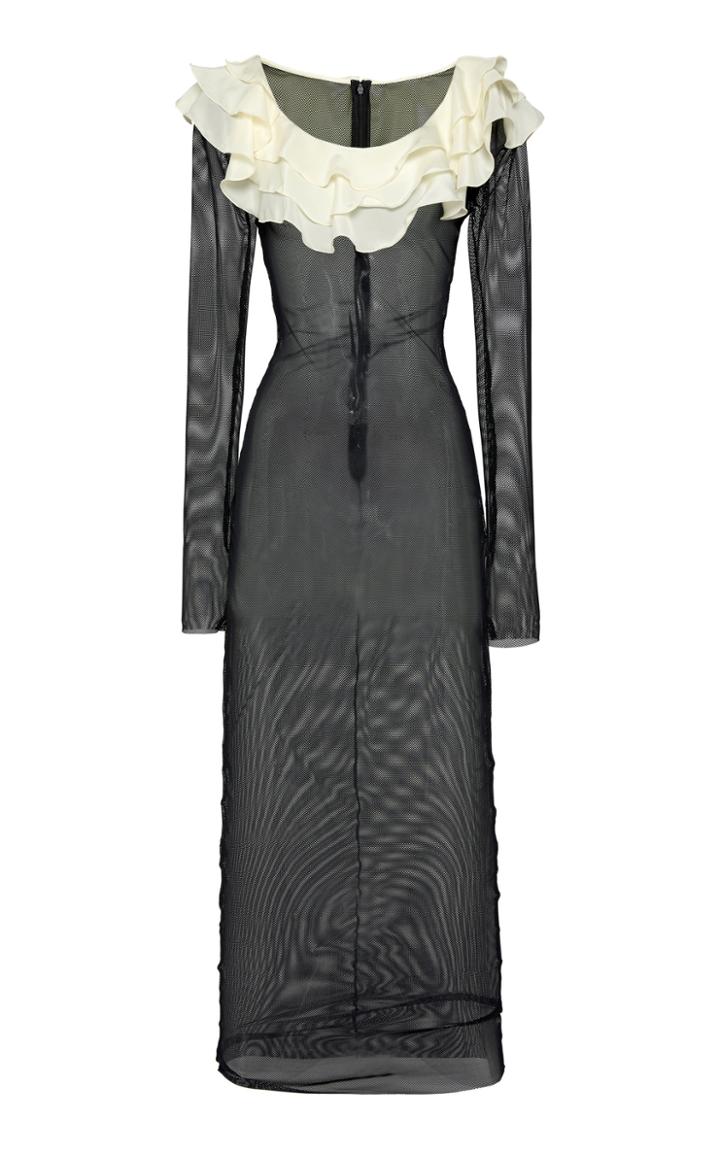 Alessandra Rich Mock Neck Plastron Net Dress