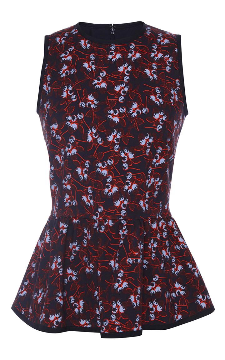 Mother Of Pearl Blossom Navy Printed Finch Cotton Peplum Top