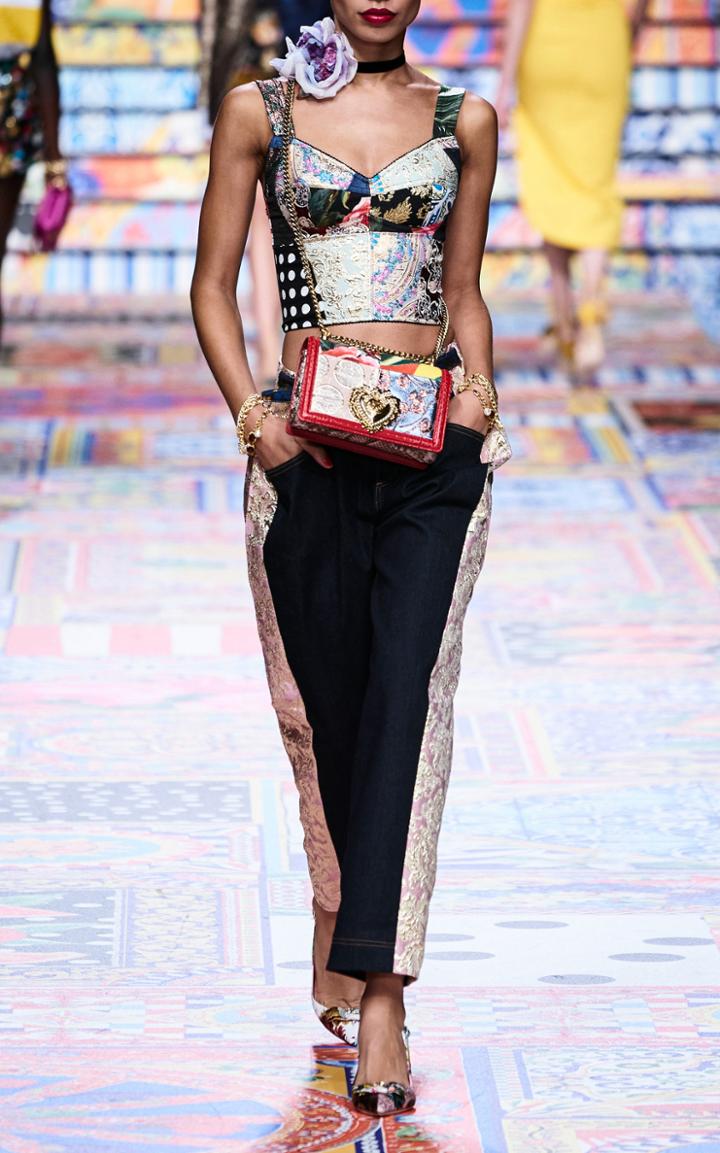 Moda Operandi Dolce & Gabbana Jacquard-trimmed Mid-rise Cropped Jeans