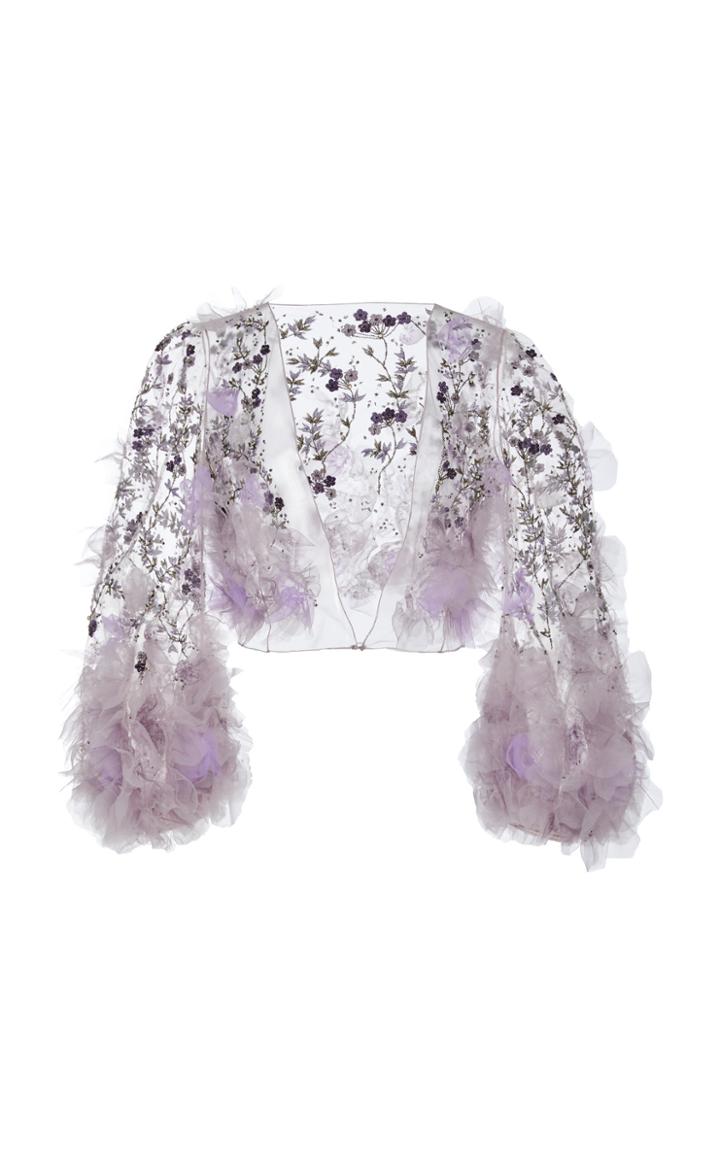 Marchesa Floral Applique Embellished Organza Jacket