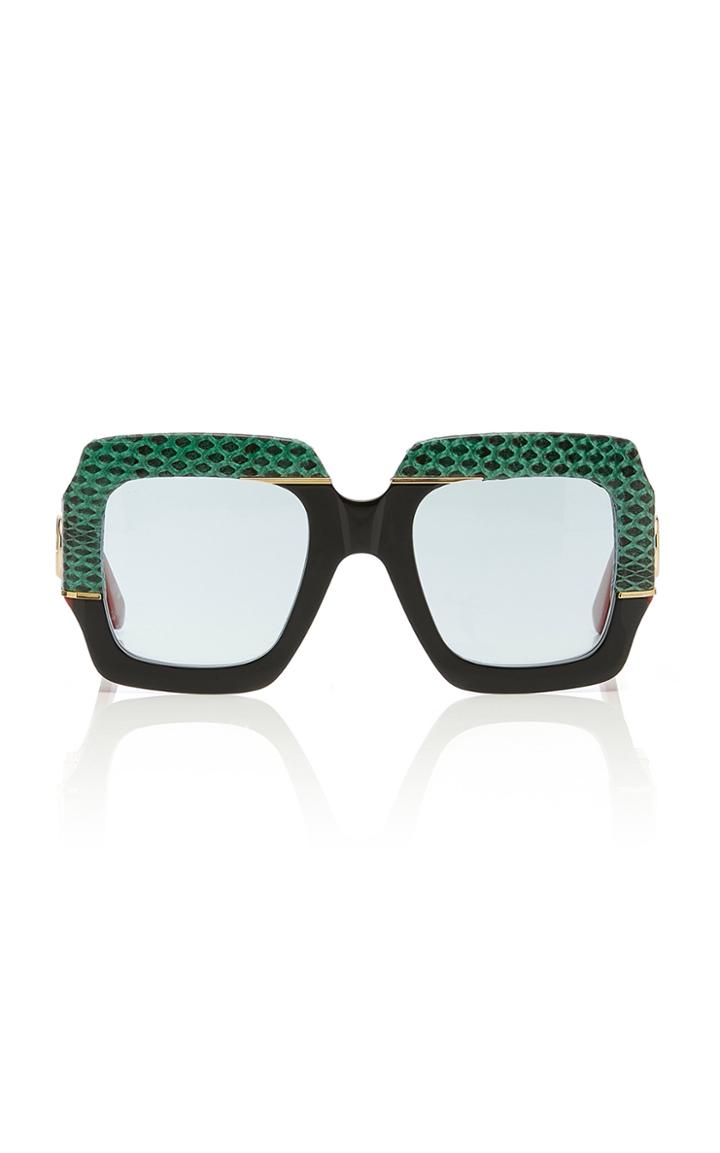 Gucci Sunglasses Square-frame Snakeskin And Acetate Sunglasses