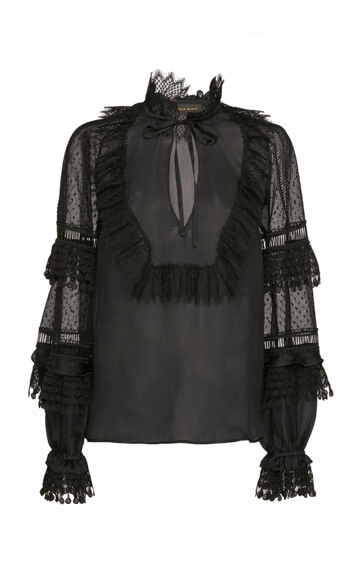 Zuhair Murad Silk Charmeuse Lace Bib Blouse