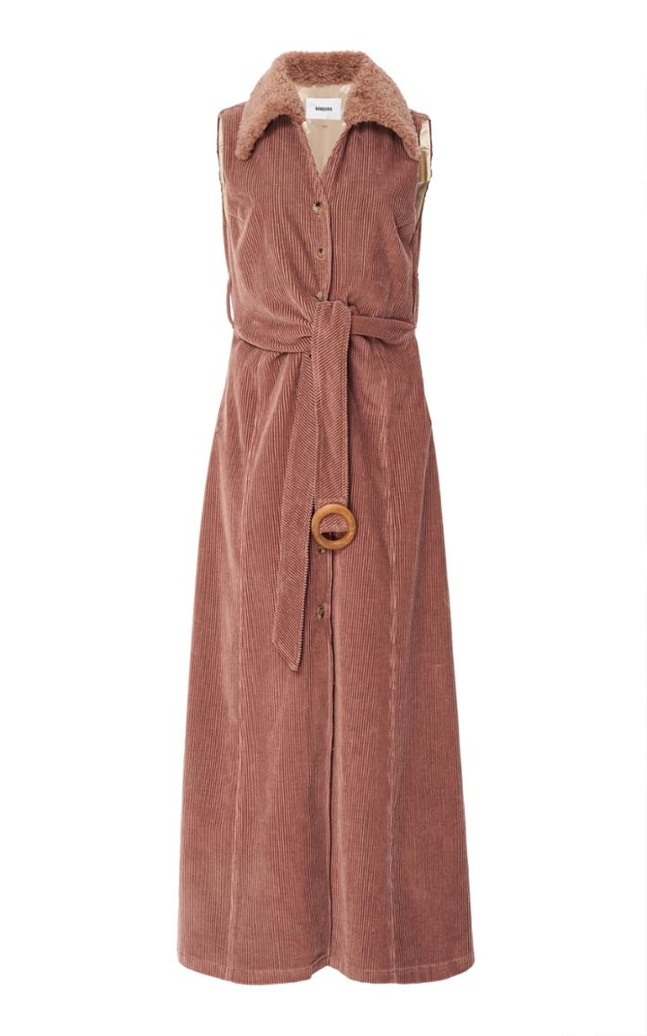 Nanushka Senem Shearling-collar Corduroy Shirt Dress