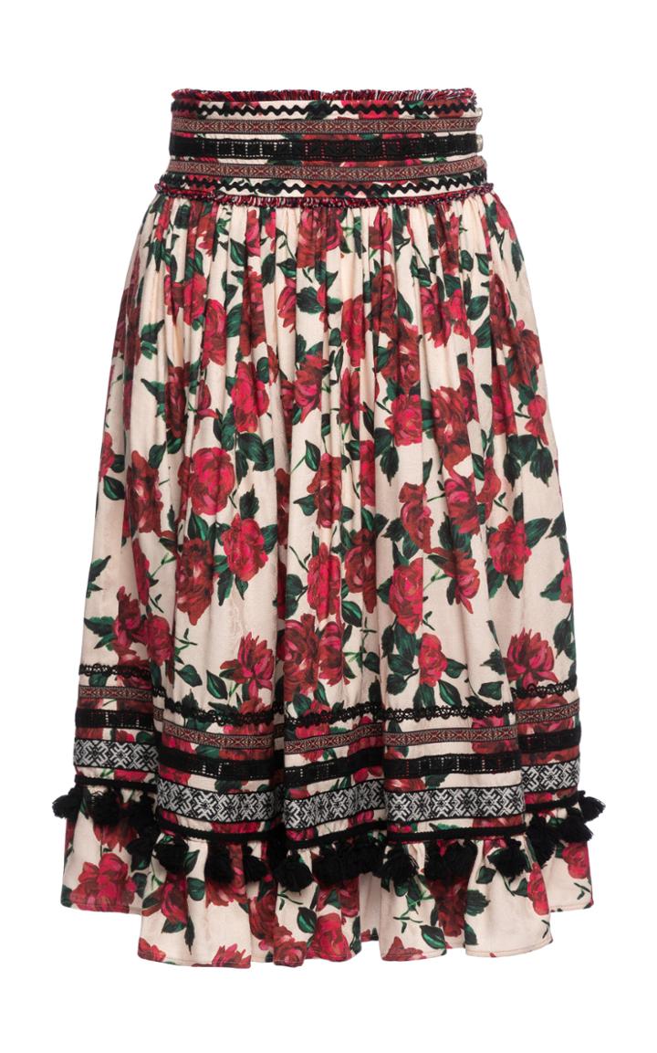 Moda Operandi Lena Hoschek Kayla Fringe-trimmed Floral Midi Skirt