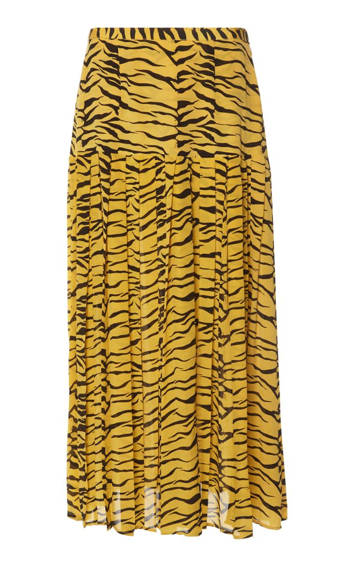 Rixo Tina Animal-print Pleated Silk Midi Skirt