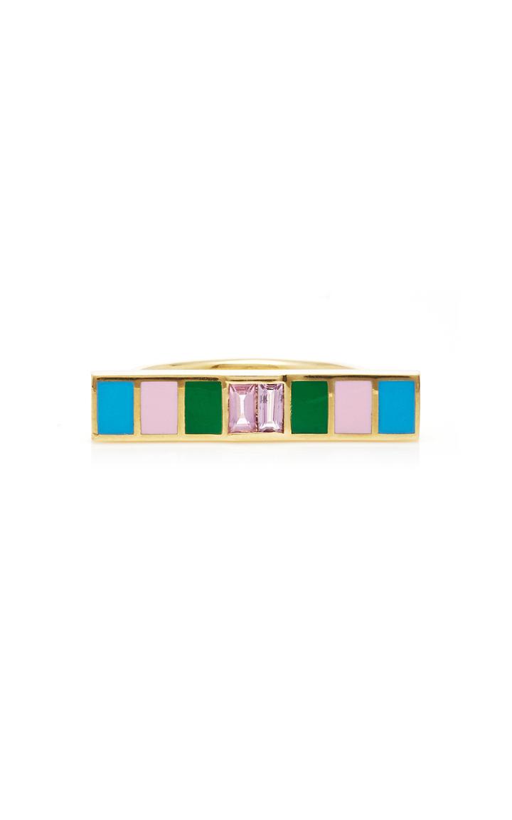 Sig Ward 18k Gold, Pink Sapphire And Enamel Ring Size: 6.75