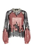 Costarellos Cordone Lace Embellished Top