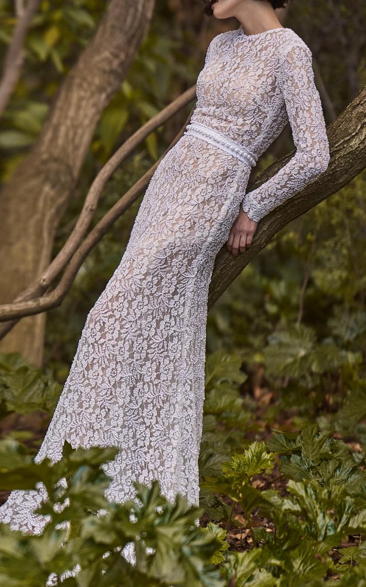 Costarellos Bridal Long Sleeve Column Dress