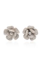 Alessandra Rich Silver-tone Crystal Floral Clip Earrings