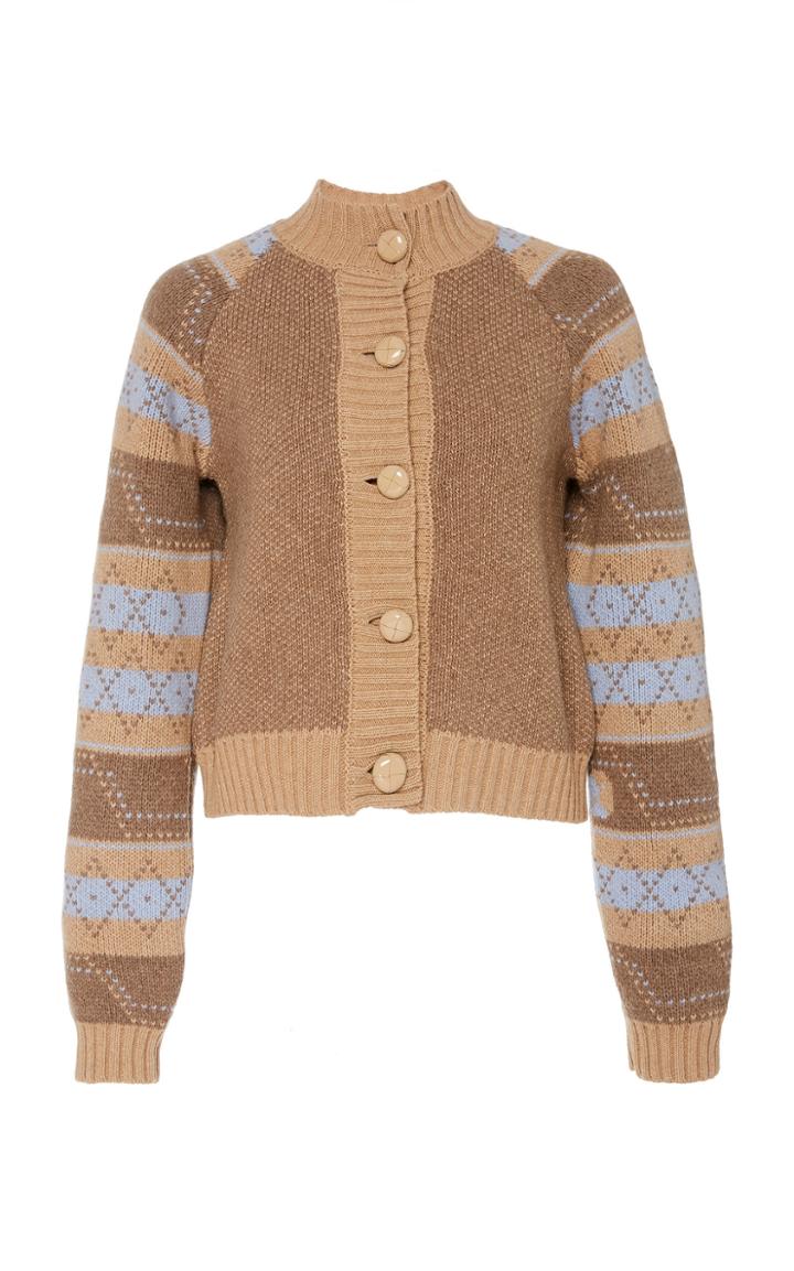 Ganni Mock Neck Sequined Wool Cardigan