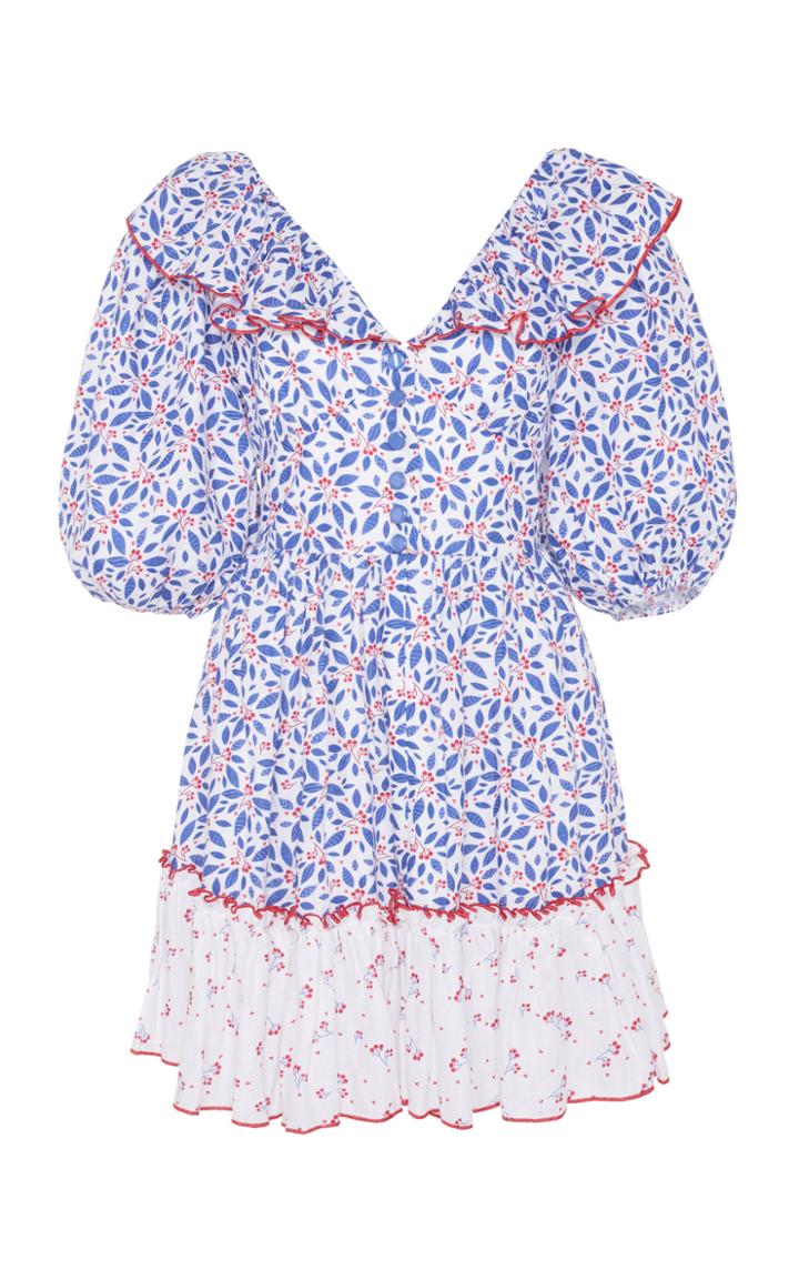 Gl Hrgel Printed Linen Puff Sleeve Mini Dress