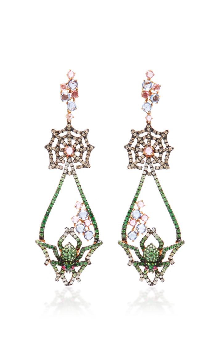 Wendy Yue 18k Rose Gold Tsavorite Sapphire Diamond And Ruby Earrings