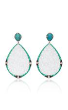 Fred Leighton One-of-a-kind Carved Icy White Jade Opal Sapphire Emerald And Onyx Pendant Earrings