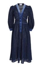 Luisa Beccaria Eyelet Lace Balloon Sleeve Midi Dress