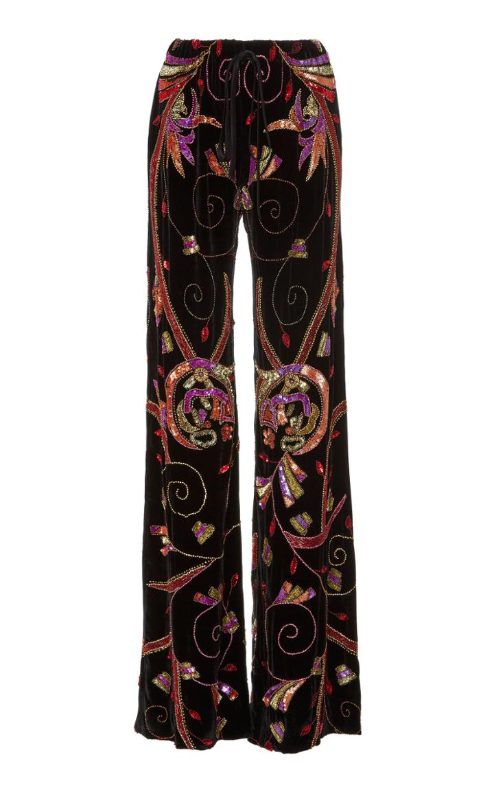 Naeem Khan Sequin Embroidered Velvet Pant