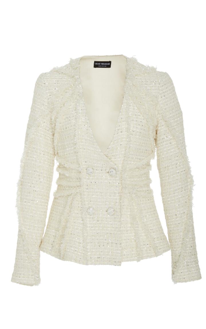 Oday Shakar Italian Paillette Tweed Double Breasted Jacket
