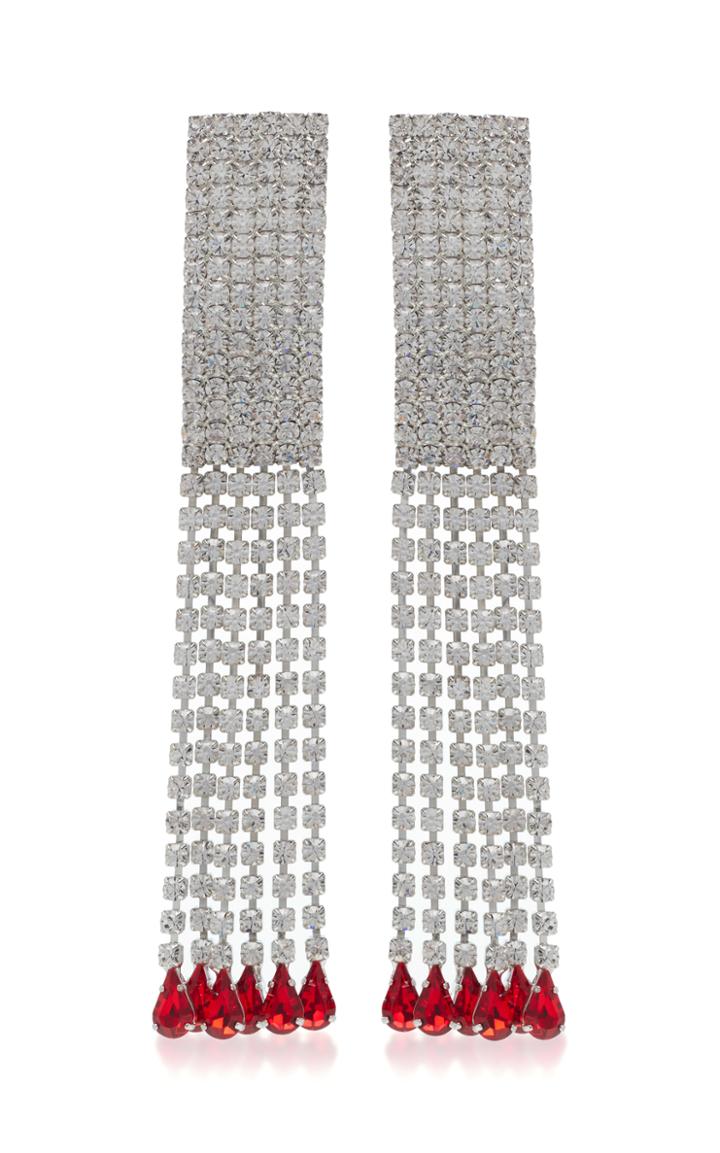 Alessandra Rich Rectangular Crystal Earrings With Fringe And Ruby Drop