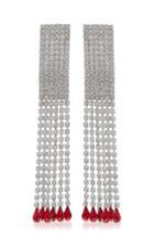 Alessandra Rich Rectangular Crystal Earrings With Fringe And Ruby Drop