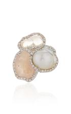 Kimberly Mcdonald One-of-a-kind Pink Geode Baroque Pearl And Mexican Water Opal Ring With Diamonds Set In 18k White Gold
