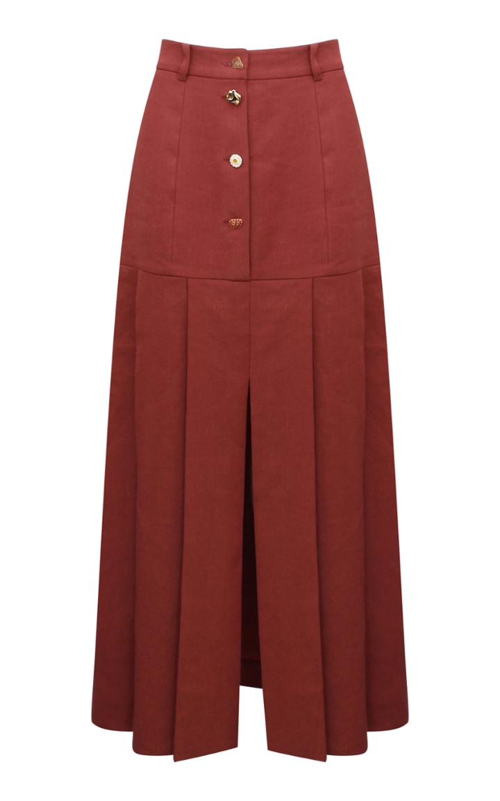 Moda Operandi Rejina Pyo Miller Button-detailed Pleated Linen-blend Midi Skirt