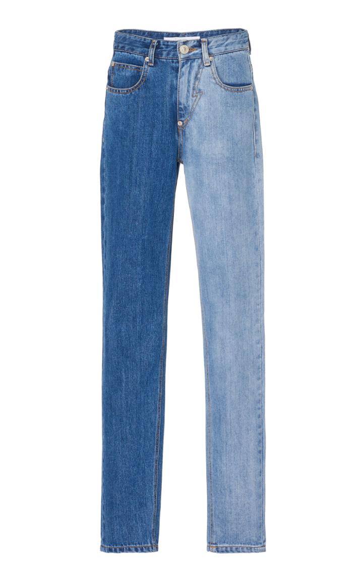 Pushbutton Two-tone Straight Leg Jeans