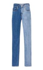 Pushbutton Two-tone Straight Leg Jeans