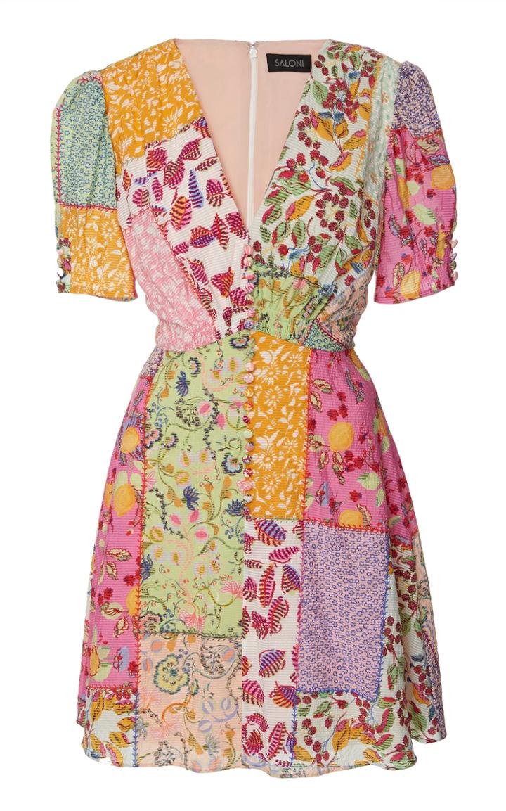 Saloni Lea Patchwork-print Cotton-blend Mini Dress