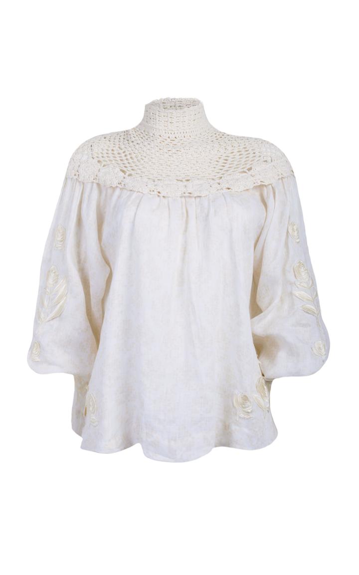 Innika Choo Milk Rose Crochet Yoke Top