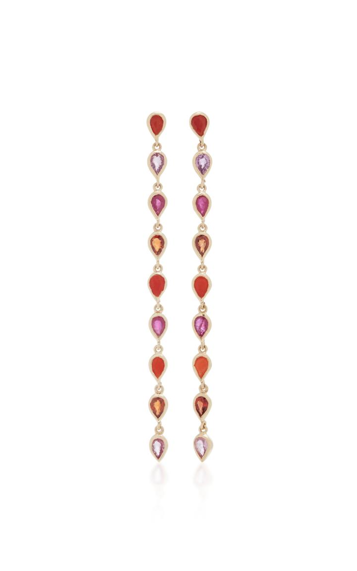 She Bee 14k Gold Coral And Sapphire Drop Earrings
