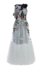 Hussein Bazaza Metallic Embroidered Tea Length Dress