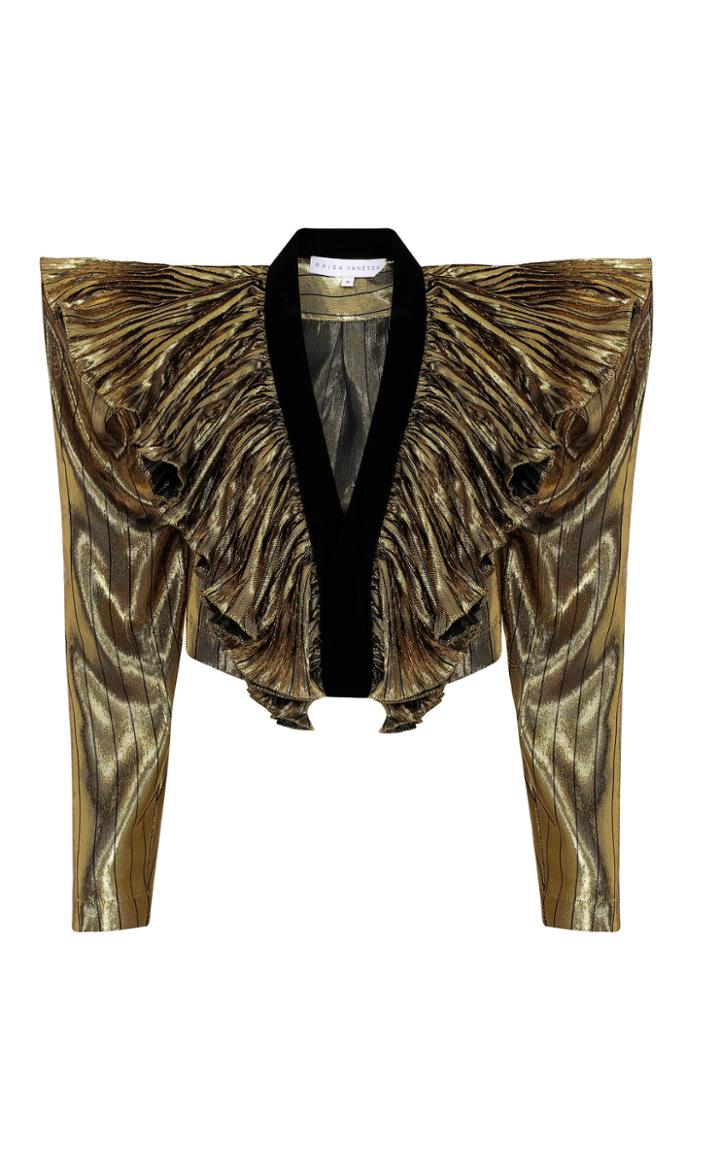 Moda Operandi Raisa Vanessa Ruffled Metallic Cropped Top