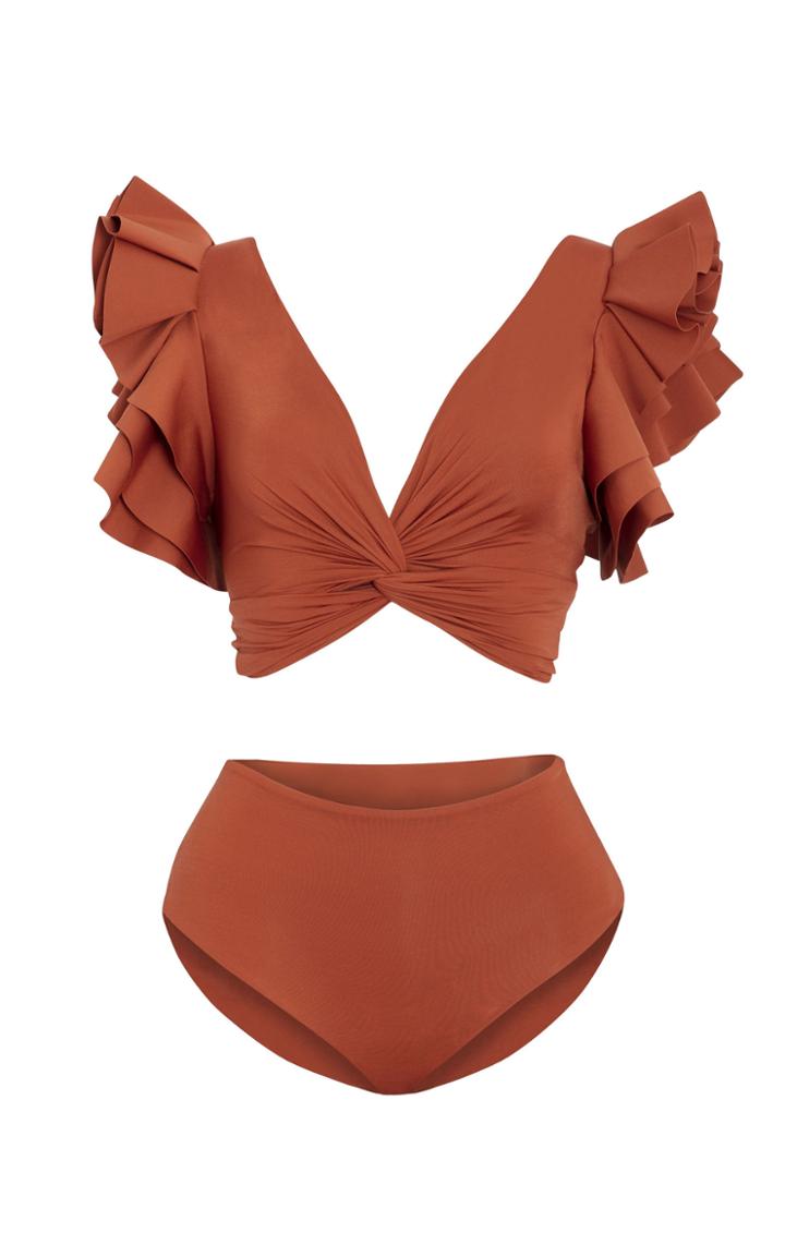 Moda Operandi Maygel Coronel Kai Ruched Ruffle Sleeve Bikini