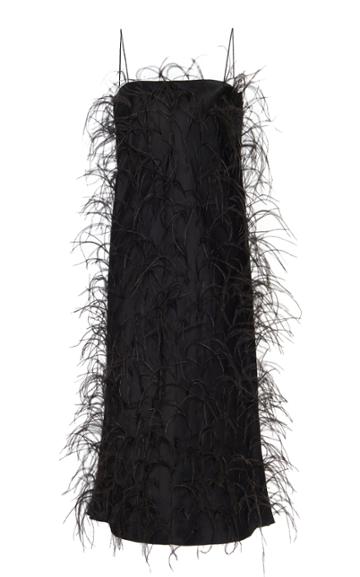 Michael Lo Sordo Feather-embellished Wool Midi Dress